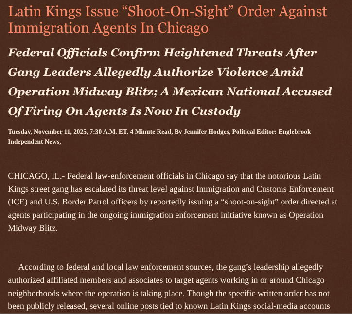 ArtFletcher9's tweet photo. Latin Kings Issue “Shoot-On-Sight” Order Against Immigration Agents In Chicago https://t.co/cgt44euoGH via @Englebrooknews #Illinois #Chicago #Littlevillage #latinkings #shootonsight #order #gangleadership #federal #agents #ICE #CBP #DHS #Mexican #national #charged @wireless_step @HRG_Media @LodiNJNews @fordmb1 @SarahGeving1 @Shannon96574094 @Daytobehappy @janninereid1 @MichelleF_35 @gator4kb18 @TrumpWasRite @KathyKbrose @RobGerundo @JimBobW49