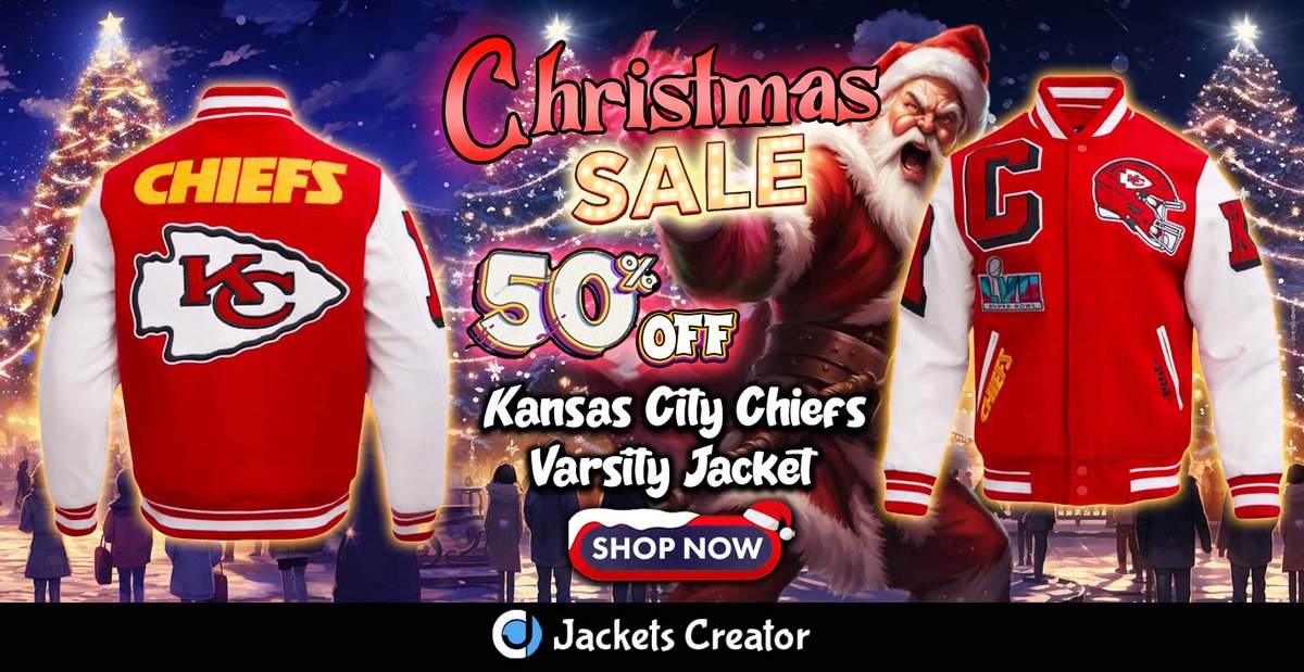 jacketscreator's tweet image. 🎄 Christmas Sale! 🎄
The Kansas City Chiefs Mashup Varsity Jacket is now 50% OFF! Don’t miss your chance to sport it. 🏈✨
Shop here: jacketscreator.com/product/kansas…
#ChristmasSale #50Off #ChiefsJacket #KansasCityChiefsFan #HolidayFashion #Jackets