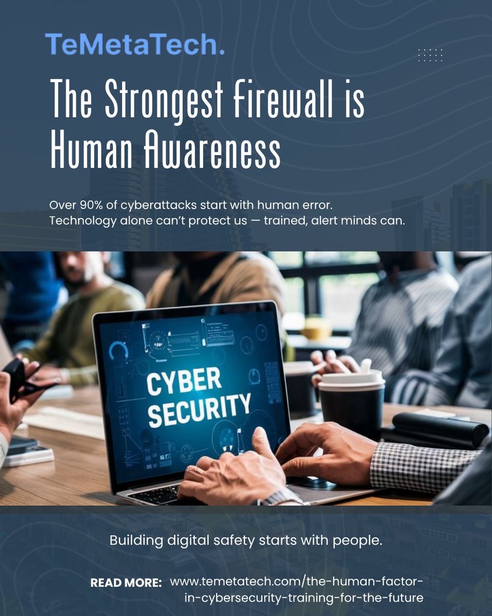 temetatech's tweet image. The Human Factor in Cybersecurity – Training for the Future
Technology alone can’t stop every attack. When one click opens the door—human behaviour becomes the real battleground.
📌 Read the full article: temetatech.com/the-human-fact…
#CyberSecurity #SecurityAwareness #TeMetaTech