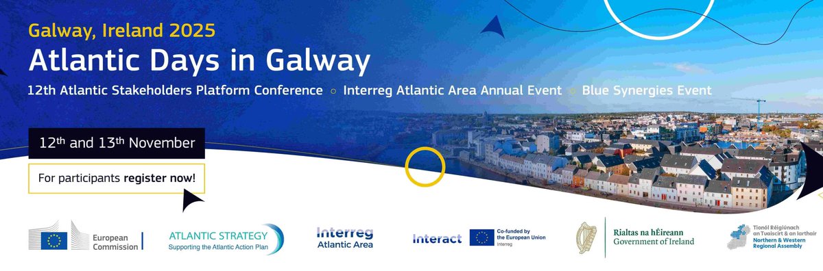 📍 Our partner <a href="/MarineInst/">Marine Institute</a> is hosting the #AtlanticDays this week in Galway, which bring together the Interreg <a href="/AtlanticArea/">Interreg Atlantic Area</a> Annual Event, the Blue Sinergies Joint Event and the 12th Atlantic Stakeholders Platform Conference. 🔗ec.europa.eu/eusurvey/runne…
<a href="/AtlanticArea/">Interreg Atlantic Area</a> <a href="/UNOceanDecade/">UN Ocean Decade</a>