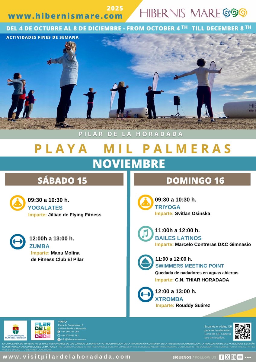 visitphoradada's tweet image. ¡¡Otro fin de semana que promete en Hibernis Mare! 🙏🏖💙

Este sábado y domingo te esperamos en la playa de Mil Palmeras de Pilar de la Horadada con un programa gratuito y para todos los gustos 🌊