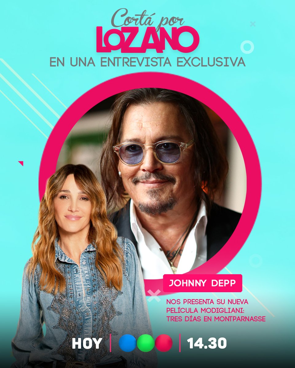 CortaPorLozano's tweet photo. ✨ ¡Llegó el gran día! 💫 Johnny Depp ya está en Argentina listo para sentarse a hablar de toooodo con Vero en #CortáPorLozano 🎬 🙌🏻

Esta tarde desde las 14:30hs 📺 Vivila por Telefe 👉 https://t.co/8LcbcTOwEE https://t.co/ESFsTsYgSY