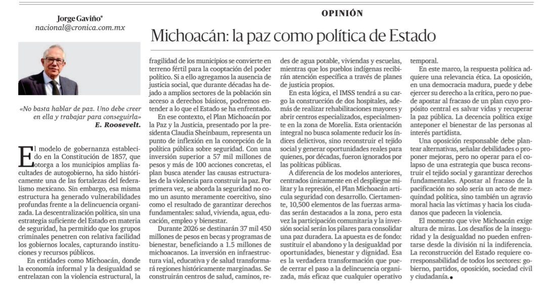 Michoacán: la paz como política de Estado <a href="/LaCronicaDeHoy/">La Crónica de Hoy</a>