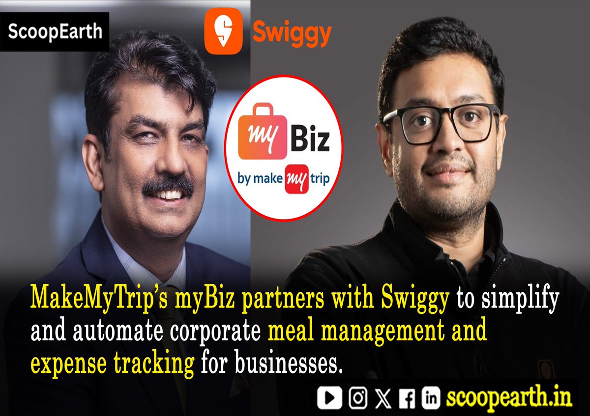 Scoopearth1's tweet image. 🍽️ Power move! @Swiggy  x myBiz team up to make corporate travel meals seamless — order, eat, and expense in one tap! 💼✨ #Swiggy #MakeMyTrip #myBiz #CorporateTravel #FoodTech #Innovation #SeamlessTravel #IndiaEconomy #viralpost #scoopearth #scoopearth.in #scoopearthmagazine