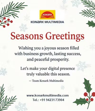 KonarkMultimedi's tweet photo. Season’s greetings from Konark Multimedia!
Wishing you growth, success and peace this festive season.
Let’s build a valuable digital presence together.

#KonarkMultimedia #SeasonsGreetings #DigitalPresence #FestiveWishes https://t.co/QwyAxiKEwQ