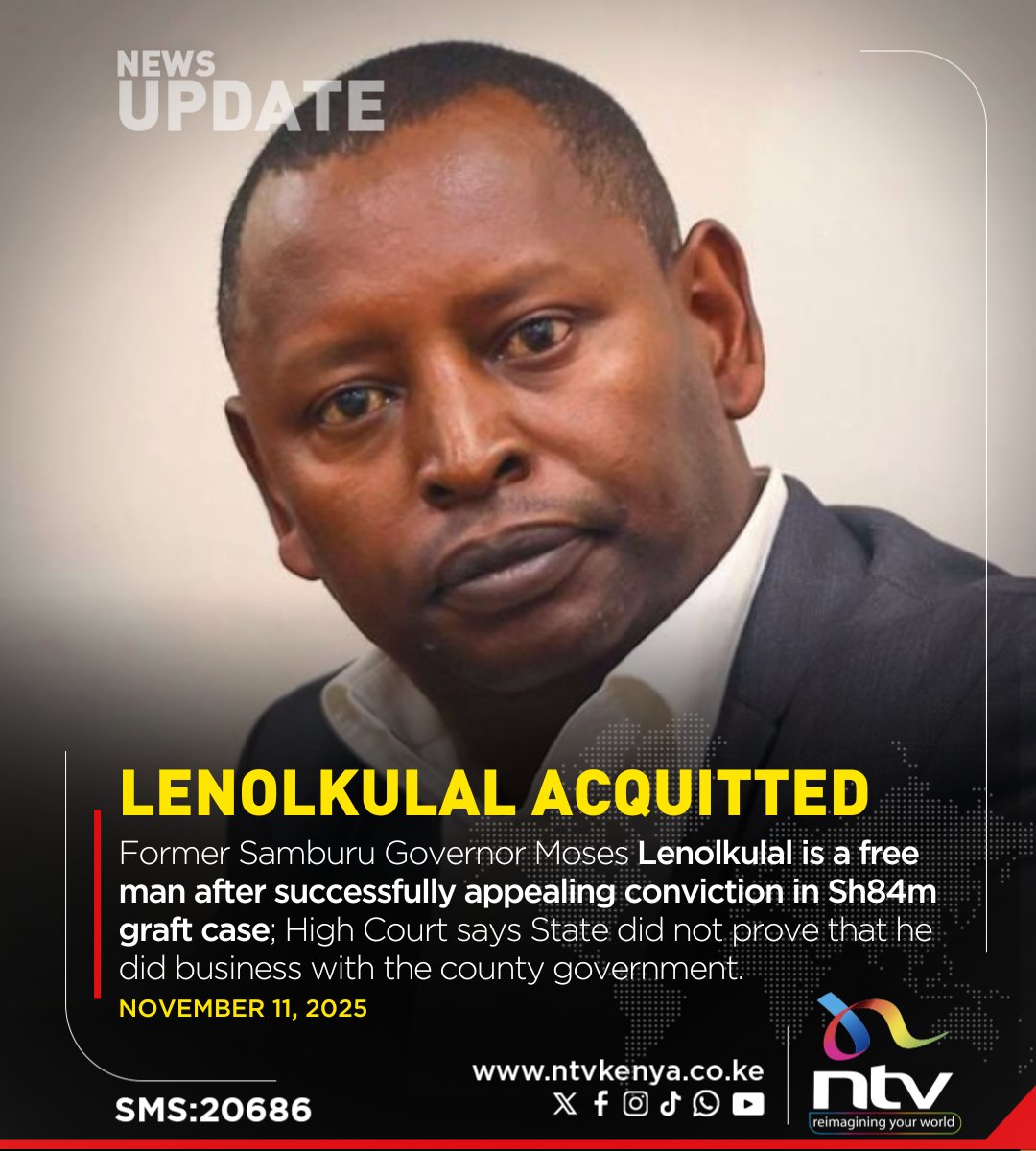 ntvkenya's tweet image. Former Samburu Governor Moses Lenolkulal is a free man after successfully appealing conviction in Sh84m graft case