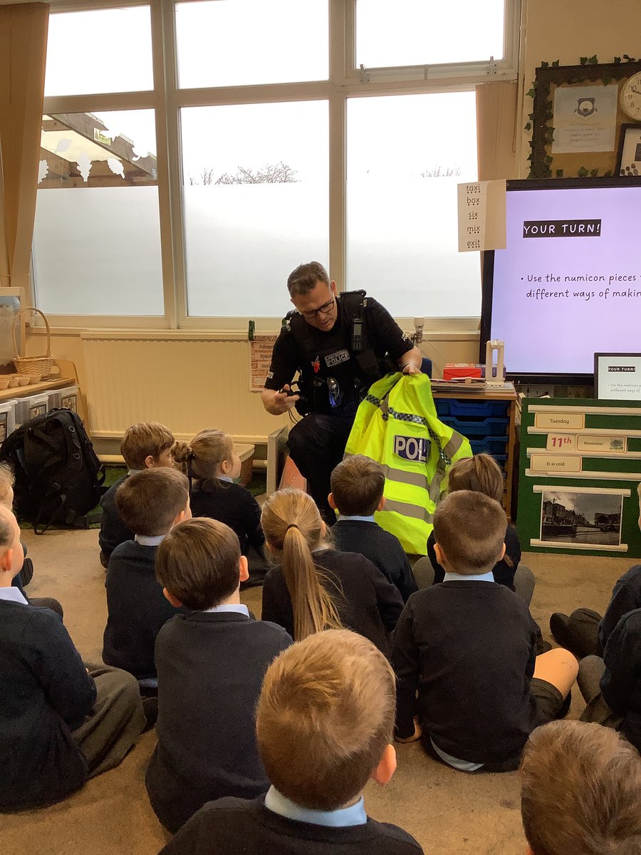 We had a special visit from a police officer.  He taught us about his role and showed us some of the special equipment he uses.