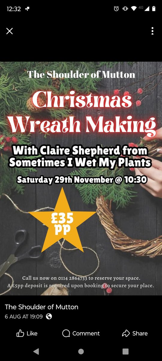Wreath making last couple of years has been such a hit, we've decided to do 2 workshops 🎄
All equipment, tools and instructions will be given/shown to you on the evening.
Call us on 0114 2864733 to reserve your places. Full payment is required upon booking.
Come and join us 🎄