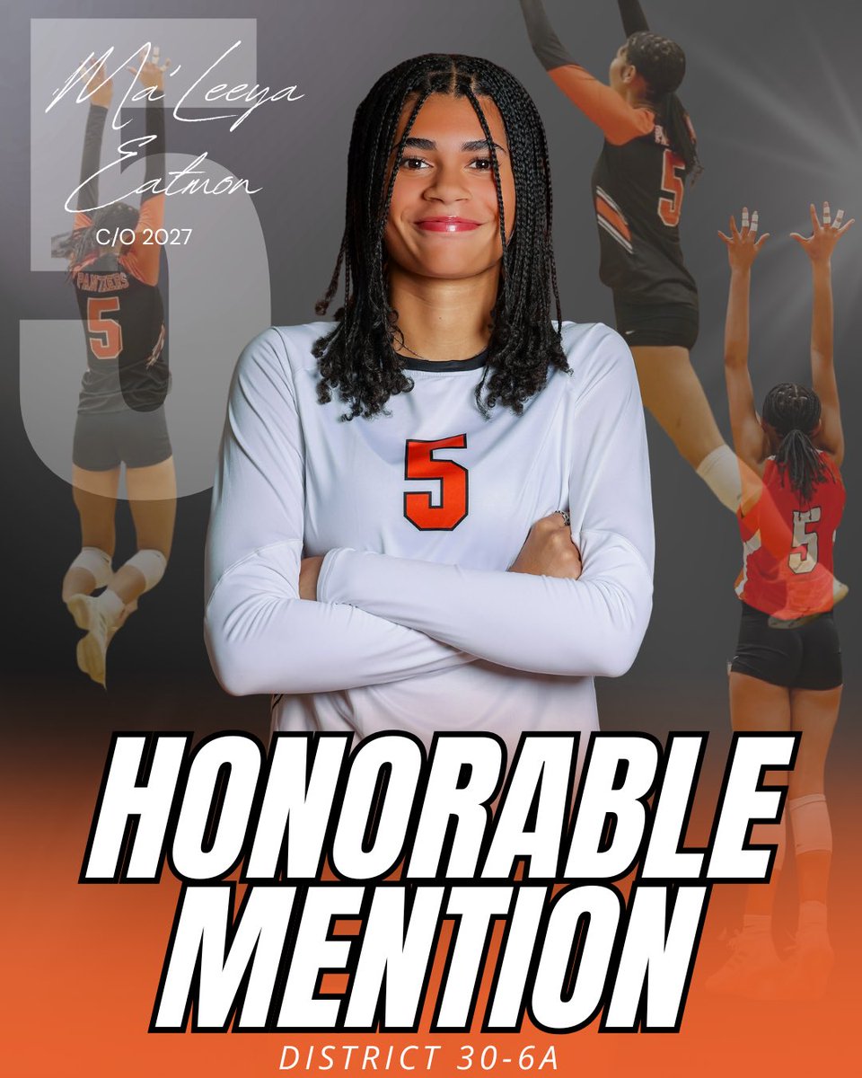 2025 All District Awards 

Honorable Mention
Ma’Leeya Eatmon • JR • 5

District Stats 
🏐20 blocks 
🏐91 kills 

Congratulations, Ma’Leeya!!🧡🐾🥳🏐