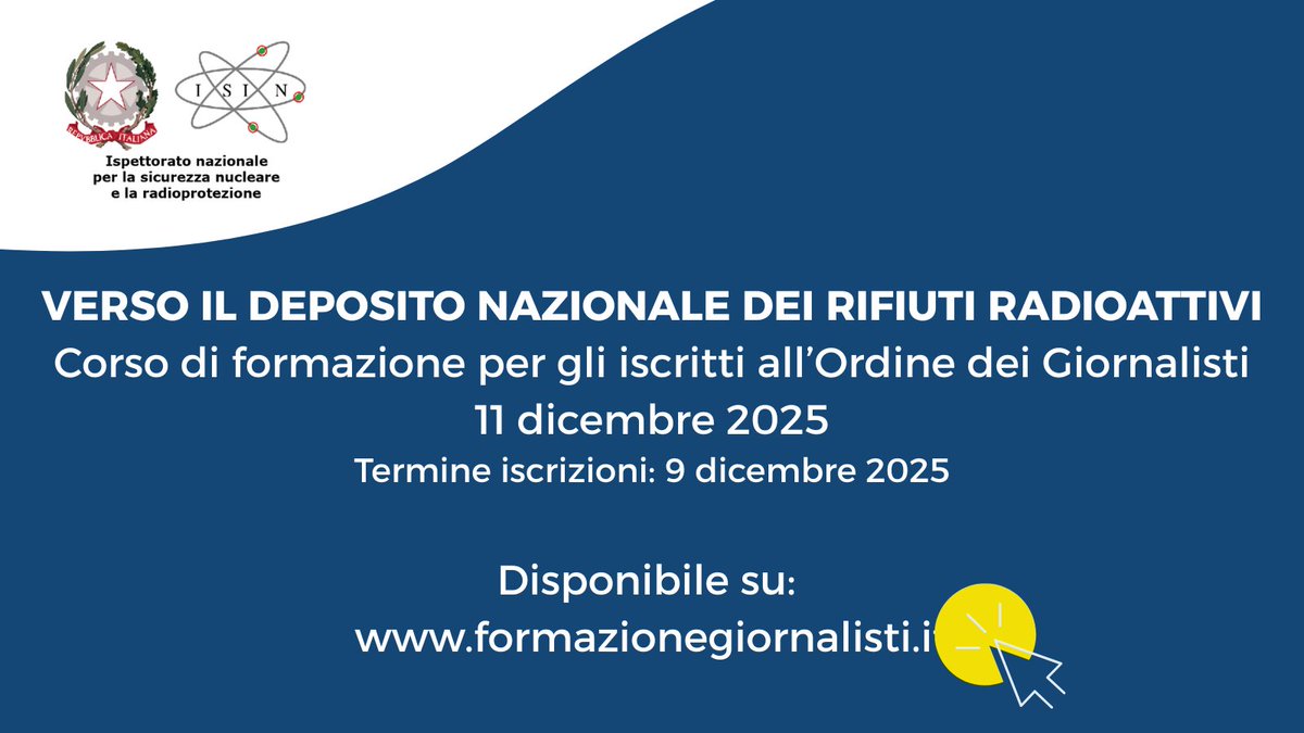 Sei un/a giornalista? Vorresti partecipare ad una giornata formativa dedicata all'iter per la localizzazione del Deposito Nazionale dei rifiuti radioattivi? Disponibile sulla piattaforma formazionegiornalisti.it il corso ISIN per gli iscritti all'Ordine dei giornalisti.