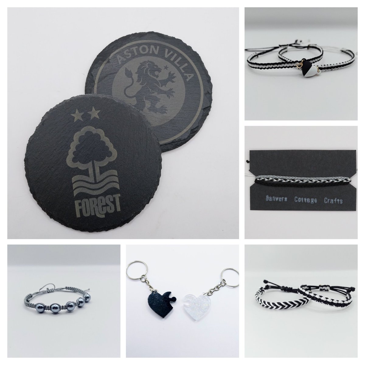 A black &amp; white collage for you all today. These coasters can be engraved with any team badge.

Danverscottagecrafts.etsy.com 

#craftbizparty #ukmakers #WelshCraftHour #womaninbizhour #handmade #EtsyStarSeller #Christmas #giftideas #giftforher #giftforhim #StockingStuffer #SecretSanta