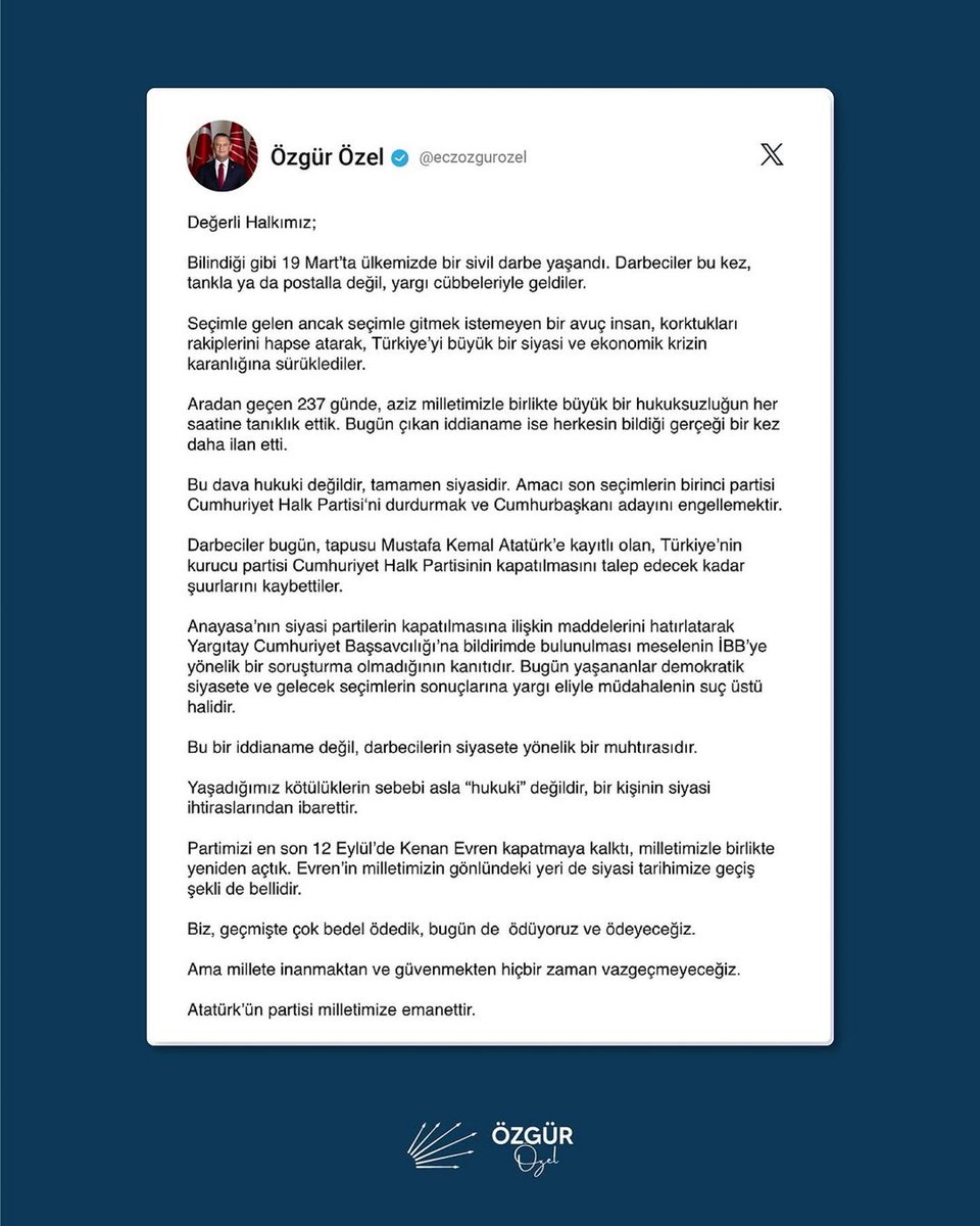 Genel Başkanımız Özgür Özel;👇🏻