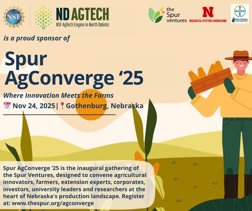 NDAgTechEngine's tweet image. We’re just weeks away from Spur AgConverge 2025, and there’s still time to register! 📅 As proud sponsors, we are excited to be part of this vital conversation on bridging innovation from the lab to the field.

Register today → thespur.org/agconverge