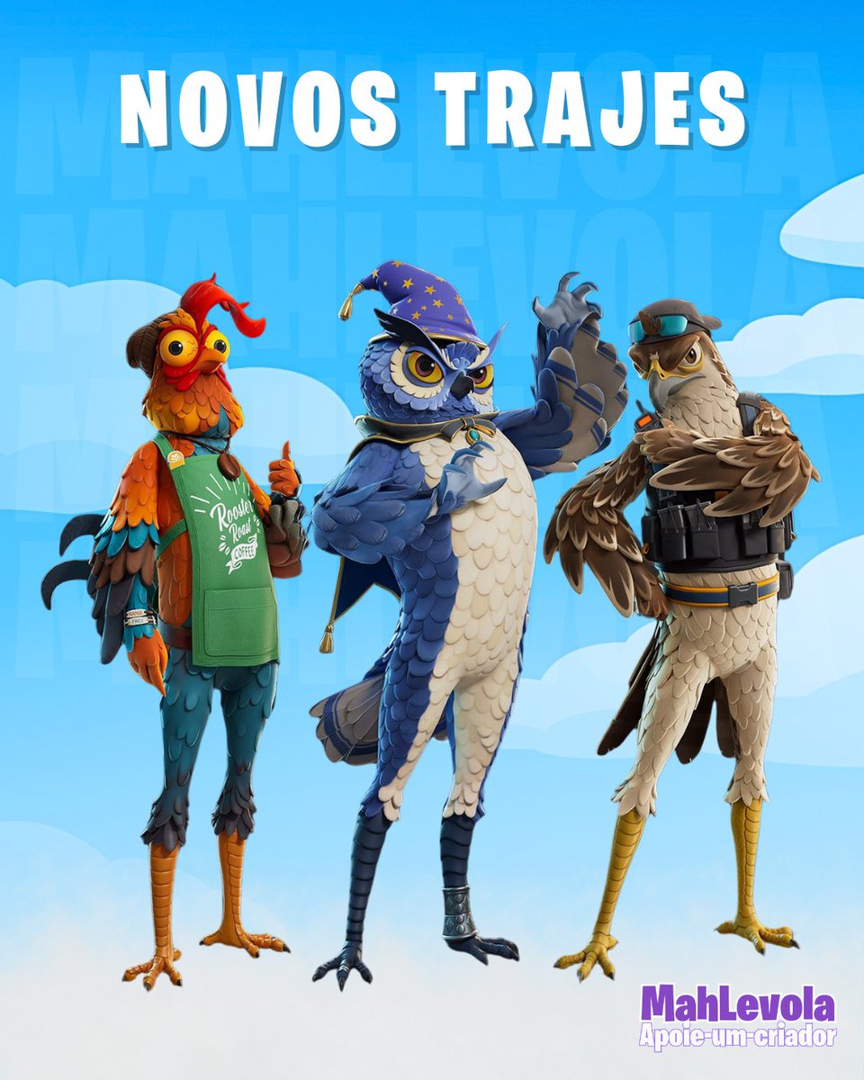 euMahlevola's tweet photo. NOVOS Trajes + Pacotão Revoada adicionado na v38.10 do Fortnite!

· Don Quebra-Ovos
· Murucututu, o Sábio
· Ken Kestrel

💜 Considere usar o código MAHLEVOLA #ad

#Fortnite #fortnitecommunity #fortniteloja #fortnitebrasil #fortnitebr https://t.co/2ge2OoQ0SD