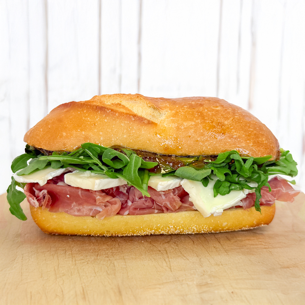 Tuesday Sandwich of the Day: Prosciutto, Brie &amp; Arugula w/ Fig Spread on a Semolina Roll