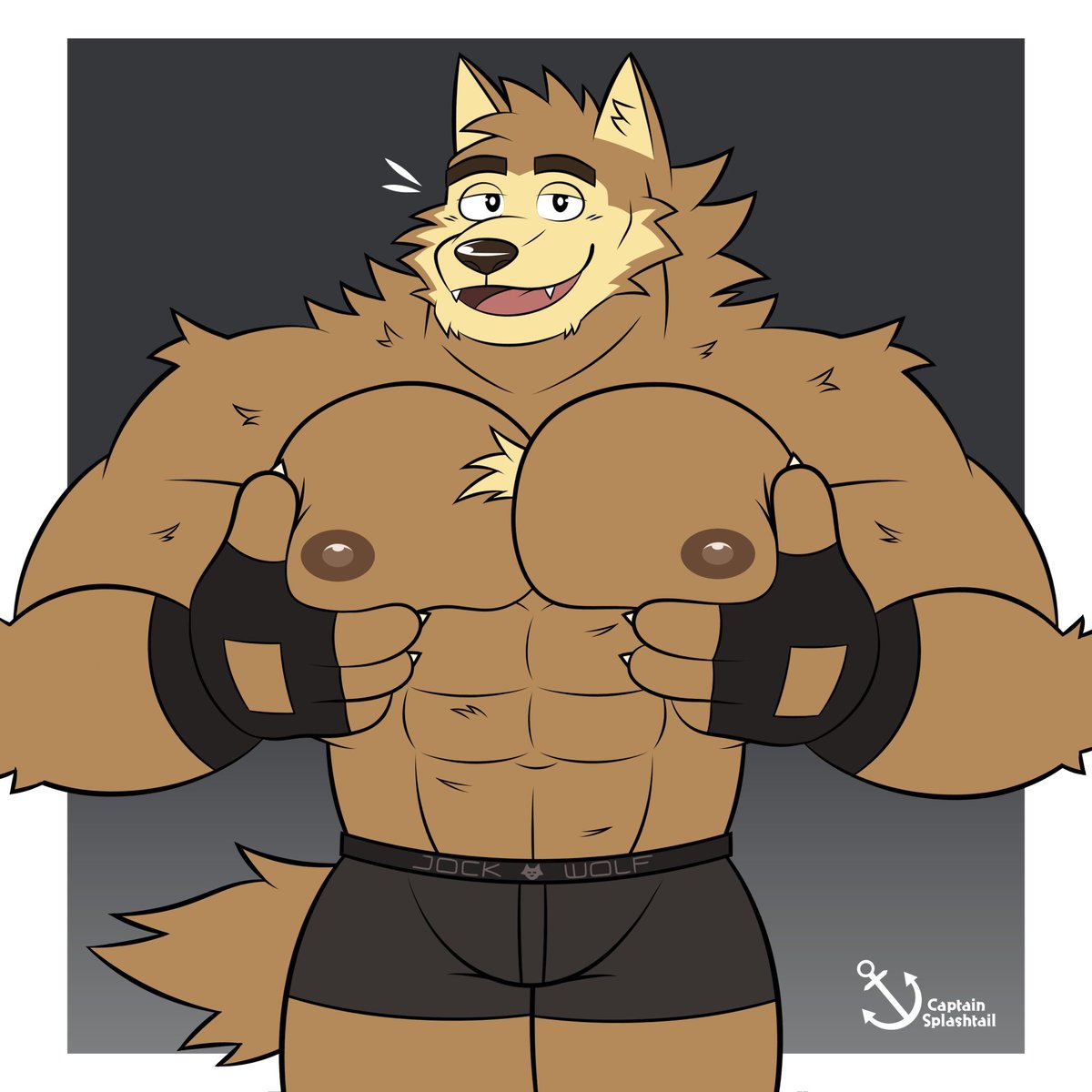 Muscle wolf biker shows off his chest to you!!! 🐺💪✨

Commission for <a href="/bikerwolfslash/">Biker Wolf Slash</a>