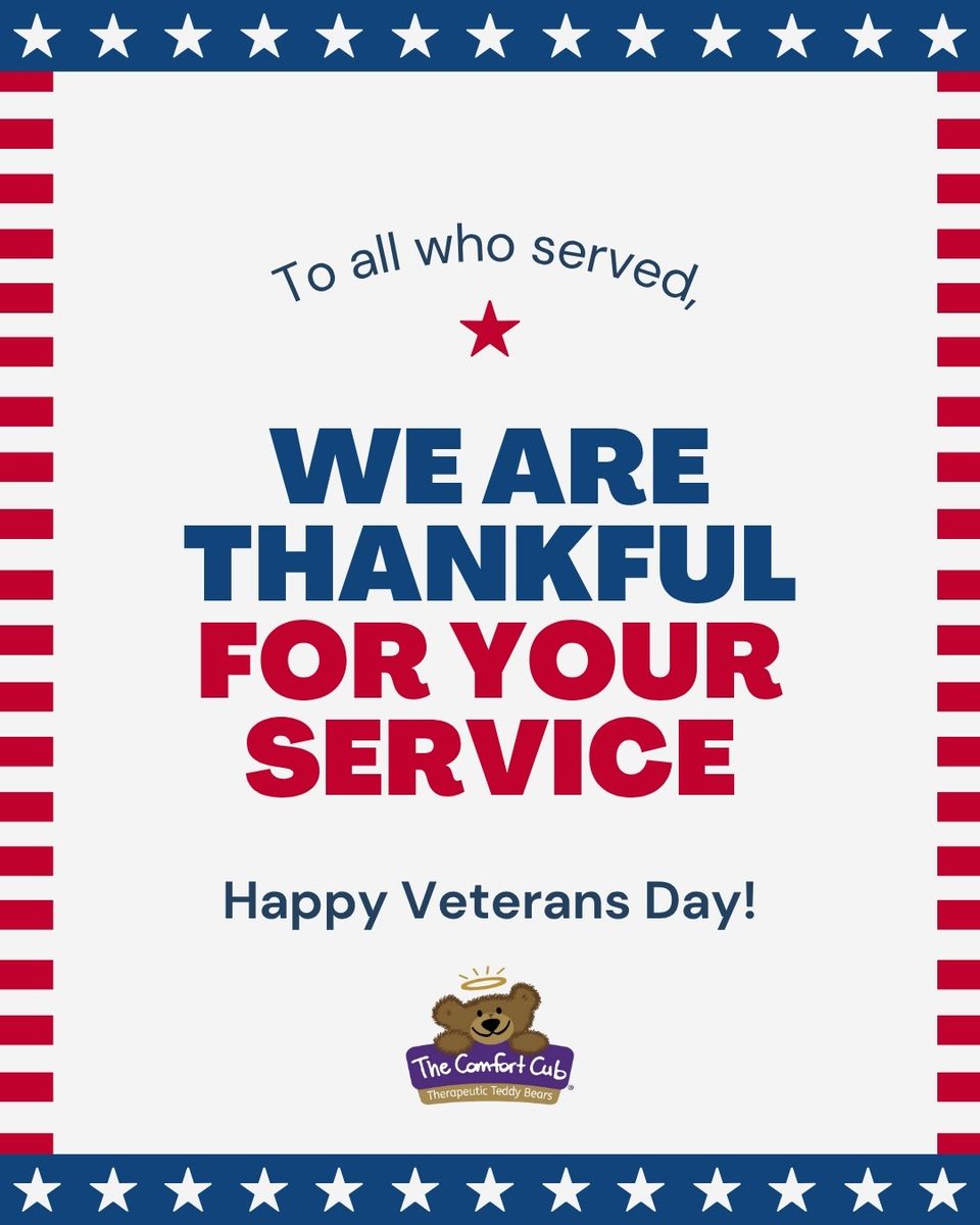 Today, we are honoring the incredible men and women who have put their lives on the line for the people of America. Thank you for your service and Happy Veterans Day! ❤️🤍💙

#veteransday #thankyouforyourservice #thankyou #veterans #thecomfortcub #grief #mentalhealth #wellbeing