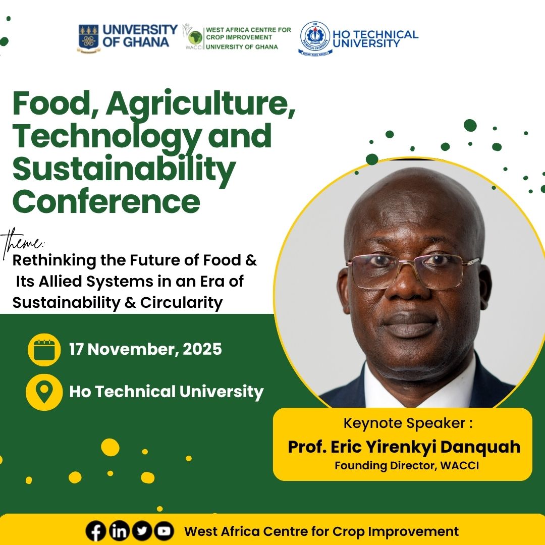 the_ACEProject's tweet image. Great news! On 17th November, Prof. Eric Danquah, Founding Director of @wacci_gh, will deliver a keynote address at the Food, Agriculture, Technology &amp;amp; Sustainability Conference at Ho Technical University.
Will we see you there?
#WACCI #Sustainability #FoodSecurity #ACEImpact