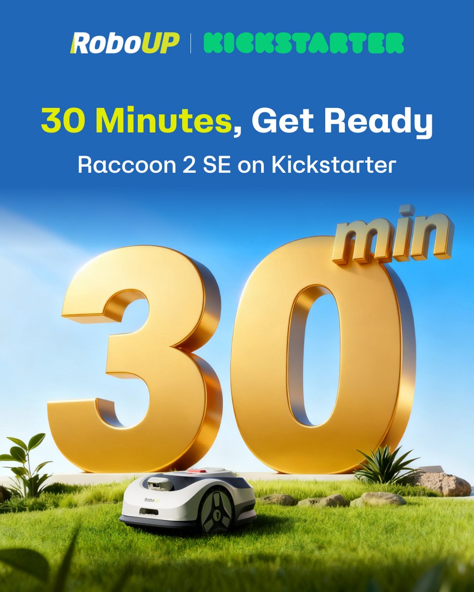 iRoboUP's tweet image. Only 30 minutes until liftoff! 🚀 Your lawn&apos;s smartest upgrade is about to go live.

Be ready! Early birds get the best deal! 🐦

Come &amp;amp; Get It 👉 ow.ly/EWCn50XpStx

#RoboUP #Raccoon2SE #RobotMower #SmallGarden #Kickstarter