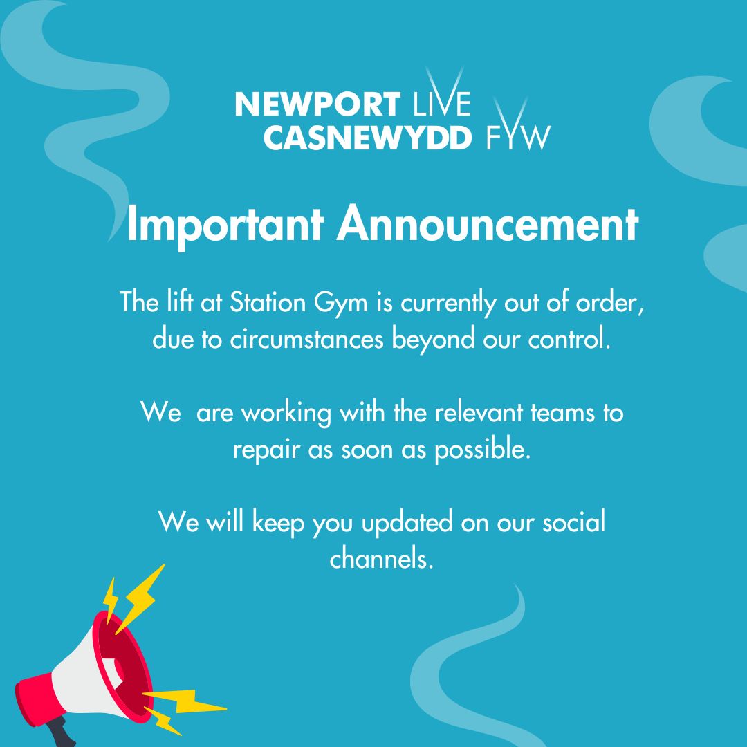 NewportLiveUK's tweet photo. 📢 Lift Out of Order - Station Gym
We apologise for any inconvenience caused.

 Alternative Venue Options are:
➡️ Regional Pool &amp; Tennis Centre
➡️ Geraint Thomas Velodrome
➡️ Active Living Centre (after 4pm week days)

All venue info please visit:
https://t.co/xm8LajGhSc https://t.co/wugyHN9HLd