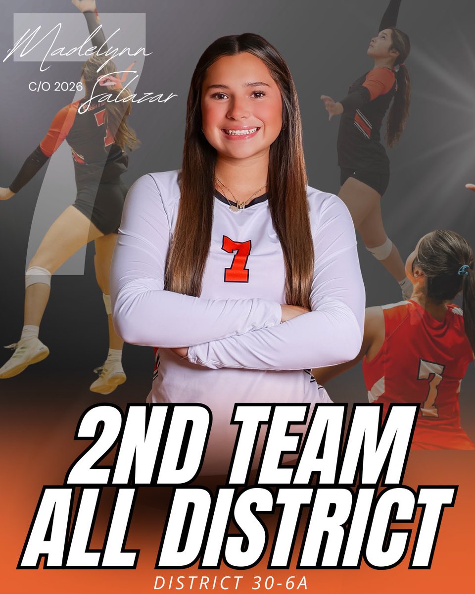 2025 All District Awards 

2nd Team All District 
Madelynn Salazar • SR • 7

District Stats 
🏐11 aces
🏐74 kills
🏐126 digs

Congratulations, Maddie!!🧡🐾🥳🏐