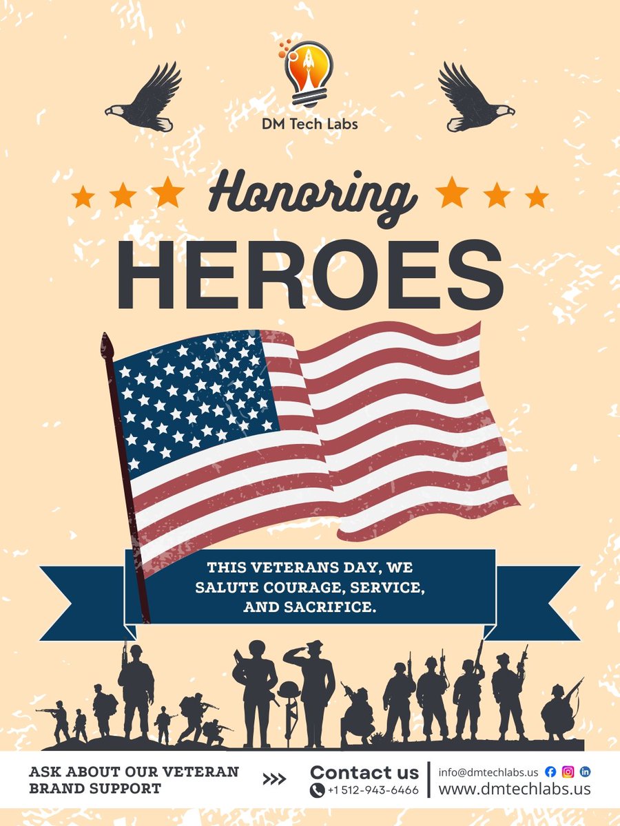 dmtechlabs_'s tweet photo. 🇺🇸 This #VeteransDay, we honor the courage and dedication of those who served.
DM Tech Labs proudly supports veteran-led businesses through purposeful digital marketing. 💙

#HonoringHeroes #SupportVeterans #DMTechLabs #VeteranOwnedBusiness https://t.co/5Ulm9Mo3qn