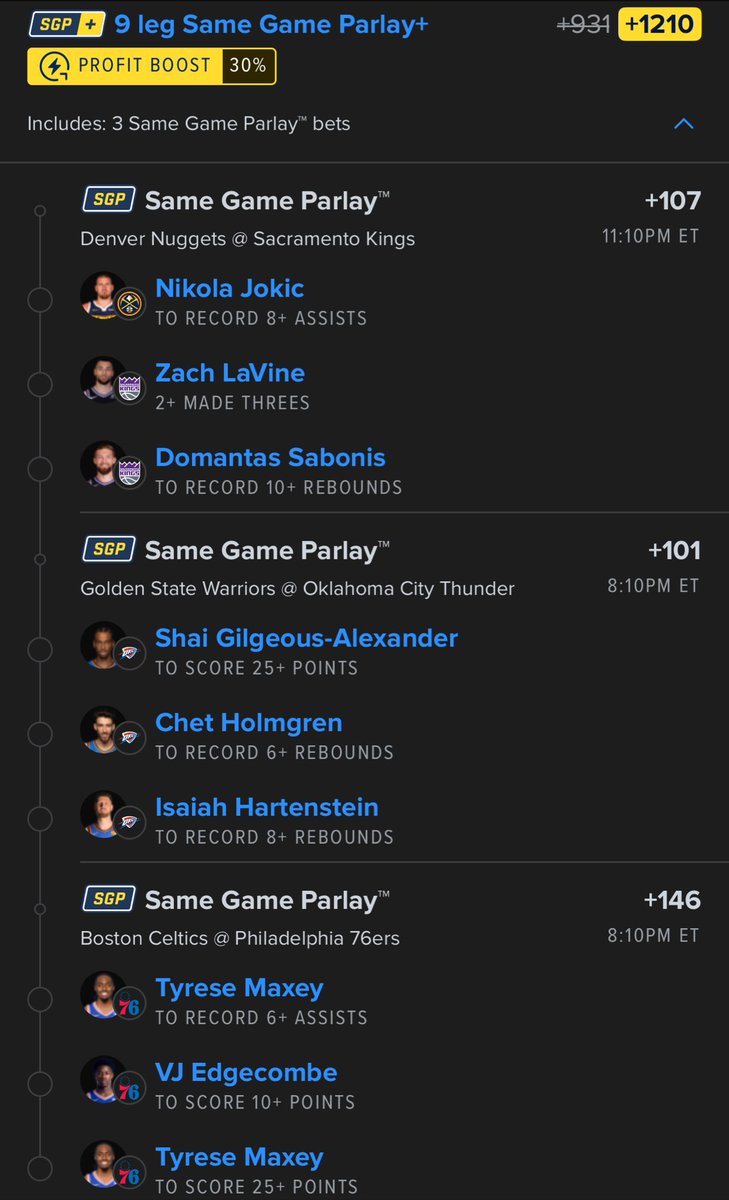 Good morning! We smacked the 12 leg I posted on here yesterday so today we looking to go back to back…

Let’s cash it again fellas🏀💰👀

🔗: Check out my bet on FanDuel Sportsbook! 
 account.sportsbook.fanduel.com/sportsbook/add…