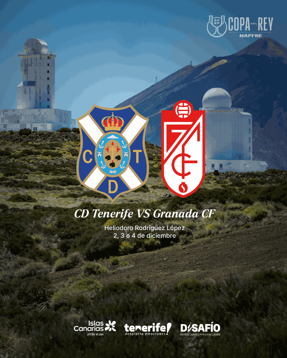 ⚽️ #TenerifeGranada
🏆 2ª Eliminatoria - #CopaDelReyMAPFRE
🗓 2, 3 o 4 de diciembre
🏟 #HRL
📲 #CDTOficial | <a href="/CDTOfficialEN/">CD Tenerife 🏴󠁧󠁢󠁳󠁣󠁴󠁿</a>

<a href="/rfef/">RFEF</a> #DISAFÍO #LaBregaNosUne