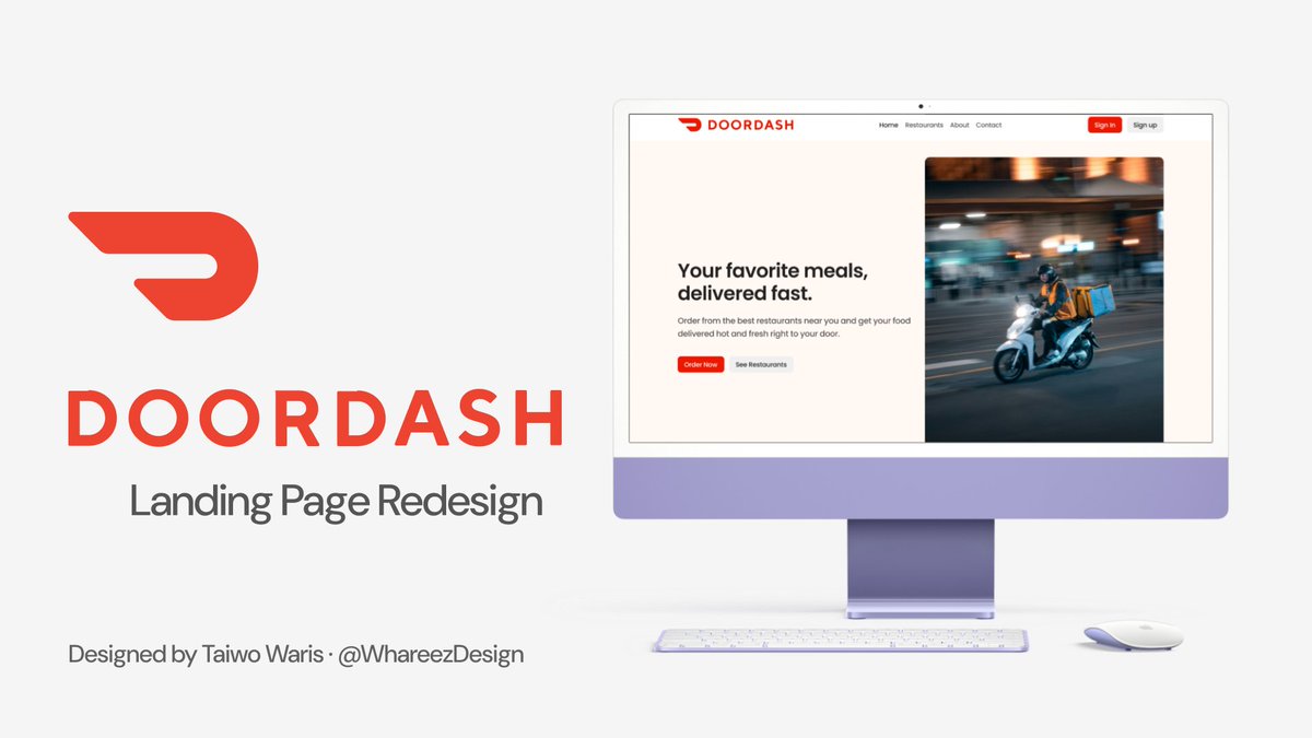 Whareez_'s tweet image. I redesigned DoorDash’s landing page for a cleaner, more balanced look.
Focused on spacing, hierarchy, and UX laws to improve flow and accessibility.
Full case study on Behance 👉 behance.net/gallery/238349…

#UXDesign #UIDesign #casestudyassignment