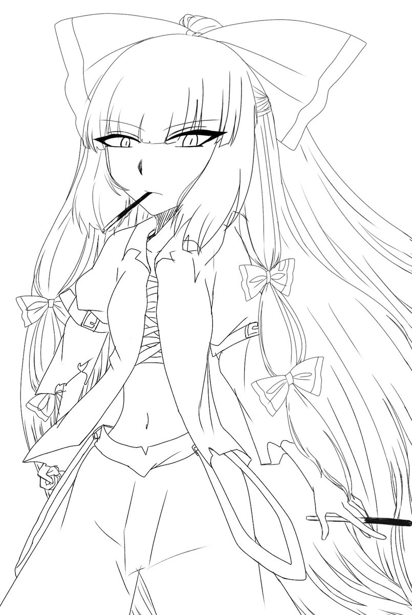 #ポッキーの日　#藤原妹紅
線画だけですがポッキーの日ということで…!!
色塗りできるよ!って方リプお願いします!