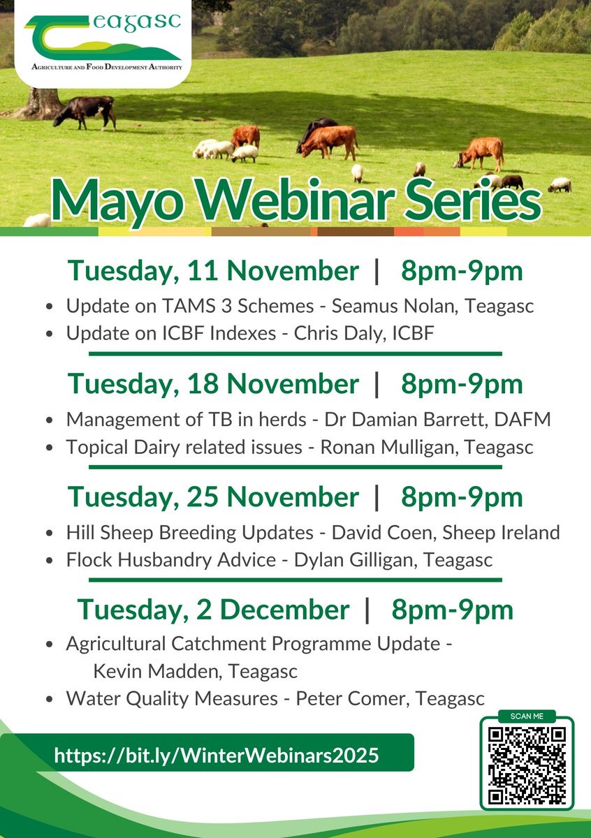 REMINDER: Episode one of our new webinar series kicks off TONIGHT at 8pm. 
<a href="/HerdPlus/">ICBF</a>
<a href="/TeagascEnviron/">Teagasc Environment</a>
<a href="/TeagascBeef/">Teagasc Beef</a>
<a href="/TeagascDairy/">Teagasc Dairy</a>
<a href="/TeagascSignpost/">TeagascSignpost</a>
<a href="/TeagascRNLD/">Teagasc Roscommon/Longford</a>
<a href="/TeagascSLD/">Teagasc Sligo Leitrim Donegal</a> 

Register for this event on the following link. 
bit.ly/WinterWebinars…