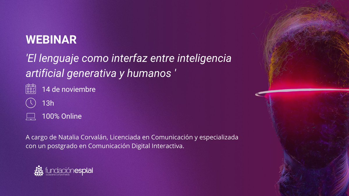 🧠✨ ¿Cómo mejorar tu comunicación con la IA generativa?

💻Webinar “El lenguaje como interfaz entre inteligencia artificial generativa y humanos”. 

✅Comunícate mejor con la IA.
✅Aprende técnicas avanzadas de prompting.
¡Y mucho más!

👉 Inscríbete: conecta-ia.fundacionesplai.org/webinar-el-len…
