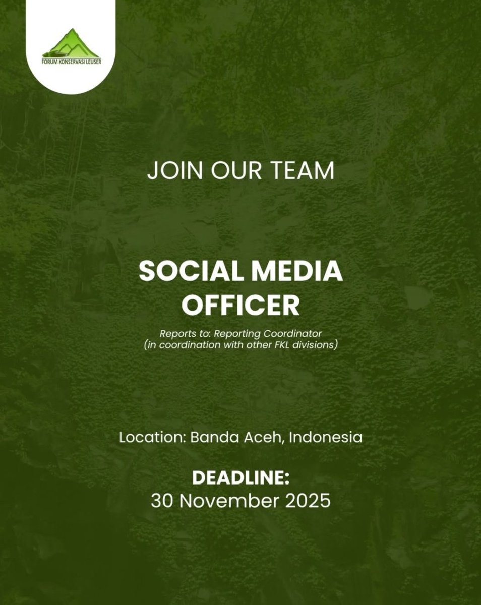 magnecareer's tweet photo. #LokerPam - Forum Konservasi Leuser - Social Media Officer - Banda Aceh https://t.co/7loiVcZ3Ep