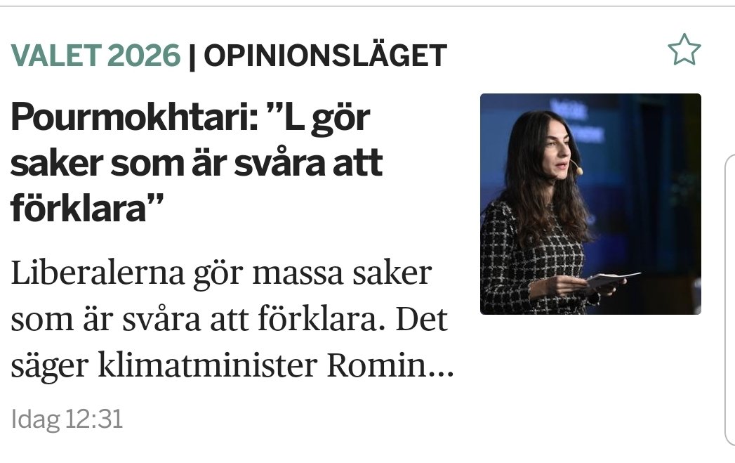 Smilthink's tweet image. Liberalerna gör massa saker som är svåra att förklara. Det säger klimatminister Romina Pourmokhtari (L) till SvD.