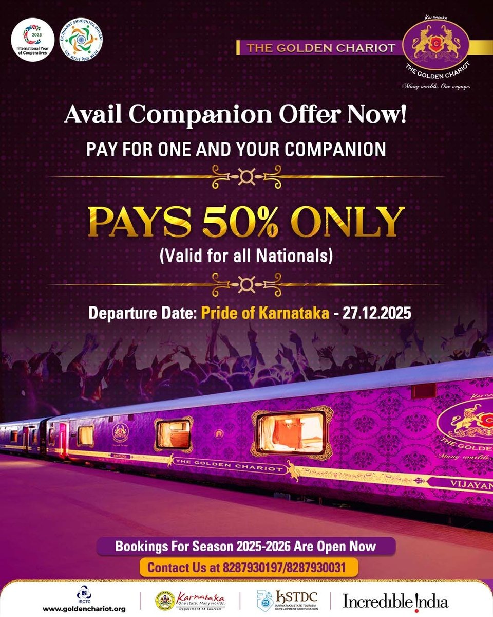 As the Golden Chariot halts in South Goa, the evening comes alive with celebrations. Ring in the New Year with a lavish Gala Dinner where every flavour is curated to perfection, every detail shines with elegance, and every moment feels timeless.

Experience an unforgettable night