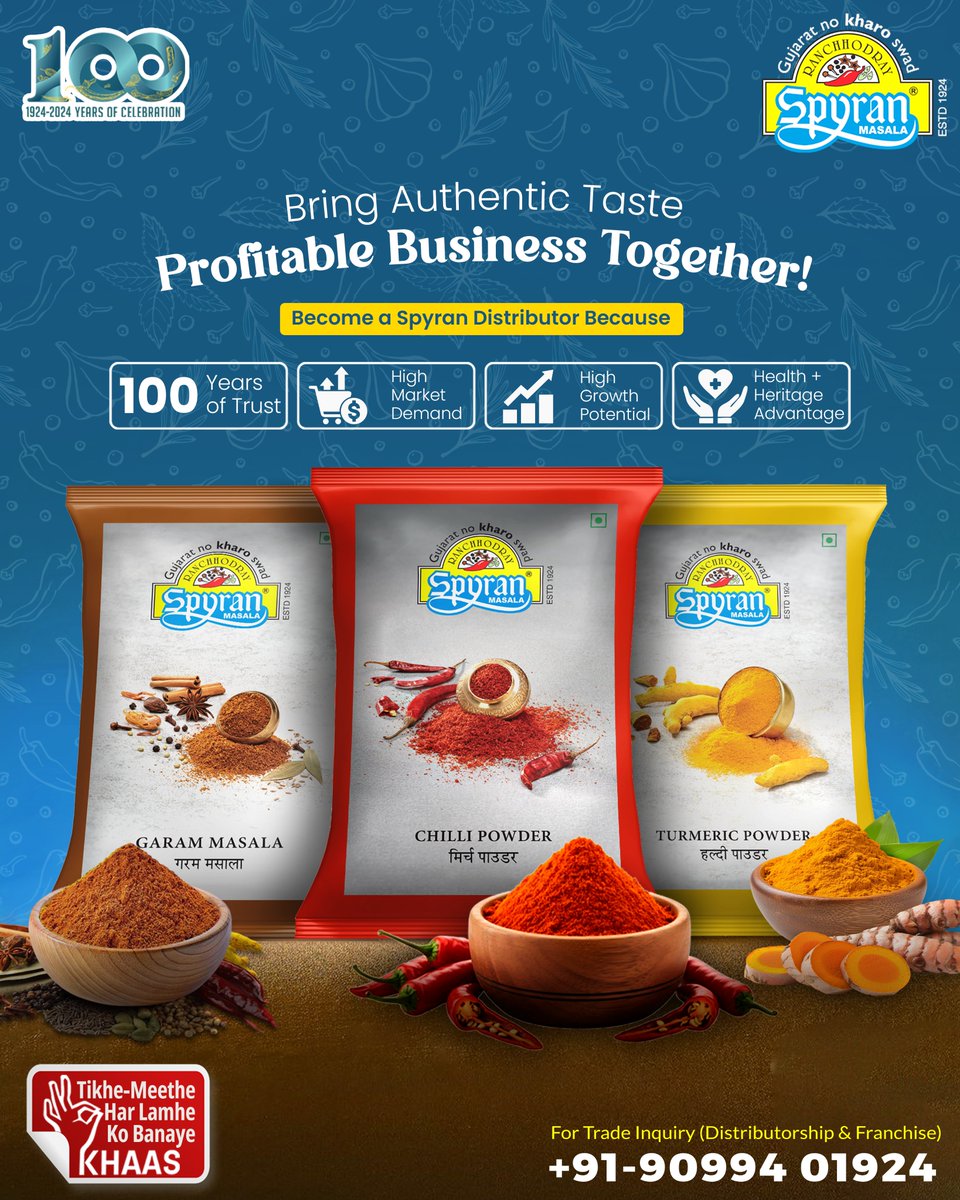 SpyranRetail's tweet image. 🌶️ Bring Authentic Taste &amp;amp; Profitable Business Together!
📞 Contact Now for Franchise Opportunities: +91-9099401924
🌐 spyranretail.in
| 📲 Spyran Retail App
#SpyranMasala #TopSpiceBrandOfIndia #SpyranFranchise #SpyranDistributor #BusinessOpportunityIndia #FranchiseIndia