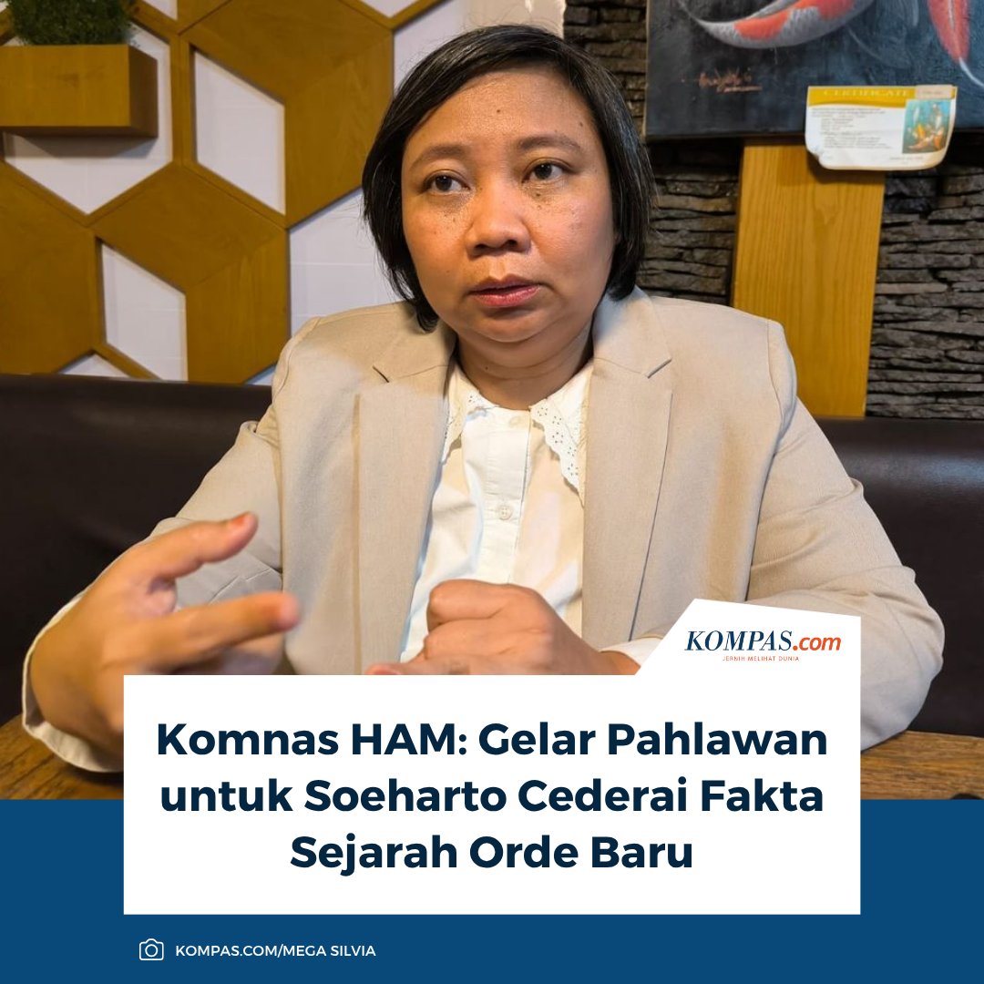 Komisi Nasional Hak Asasi Manusia (Komnas HAM) menilai penganugerahan gelar pahlawan nasional untuk Presiden ke-2 RI Soeharto mencederai fakta sejarah pelanggaran HAM era Orde Baru.

Baca di sini: nasional.kompas.com/read/2025/11/1…

~TA #Soeharto #KomnasHAM #OrdeBaru