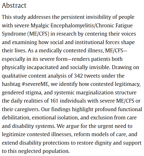 TomKindlon's tweet photo. 2/
Abstract for:
Contested and neglected: Social and medical marginalization in severe Chronic Fatigue Syndrome

Free fulltext:
https://t.co/D9WAXdwKAj

#SevereMECFS #SevereCFS https://t.co/nadWTqqypg