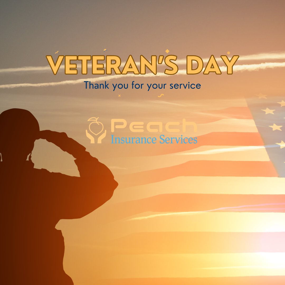 Today, &amp; every day, Peach Insurance Services salutes the brave men and women who have served our country. Your dedication and sacrifice protect the freedoms we cherish.  From all of us at Peach, thank you for your service. 🍑#PeachInsuranceServices #ThankYouForYourService