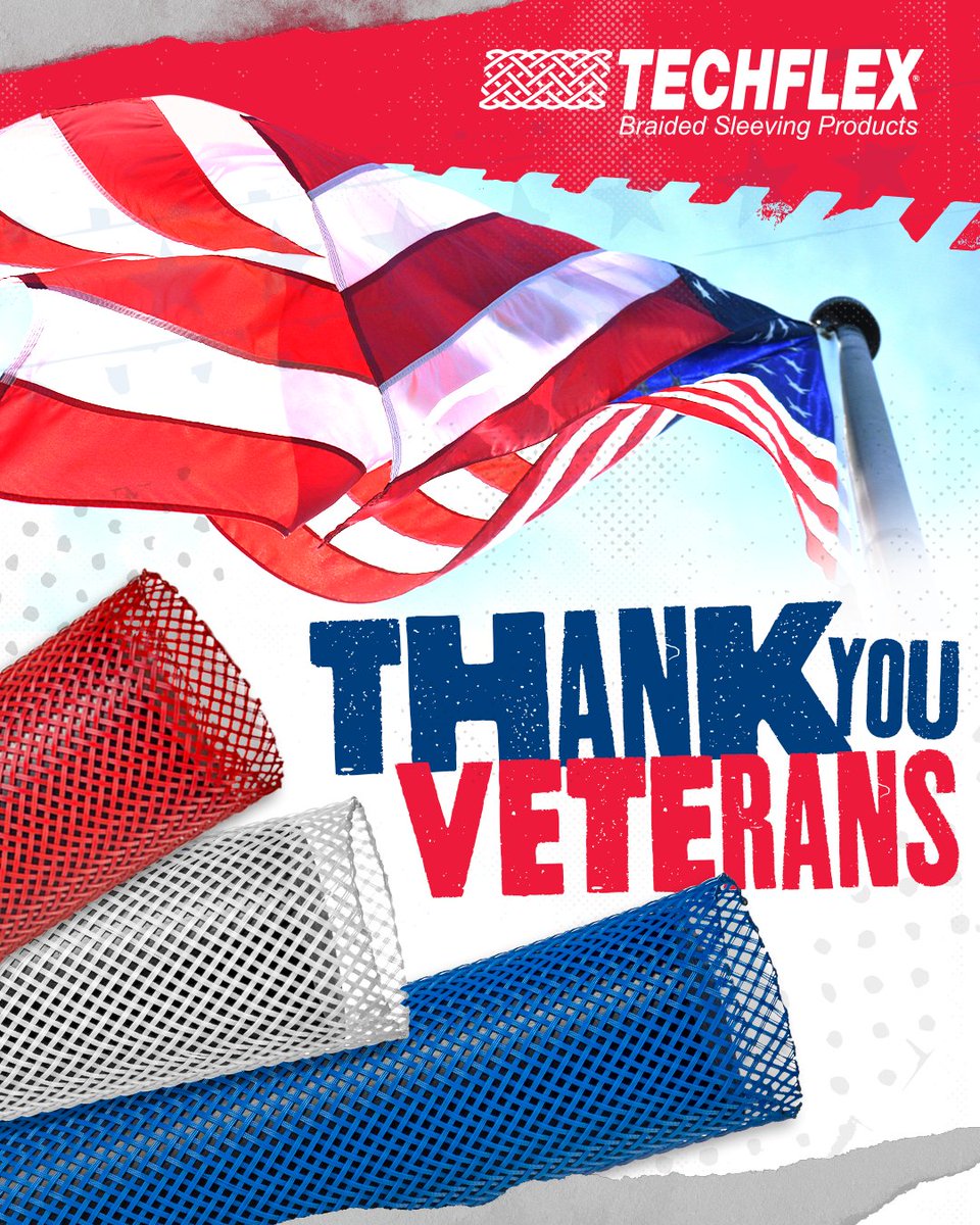 Techflex_inc's tweet image. Strong. Reliable. Built to protect. Qualities we admire in our veterans, and in every product we make. Thank you to all who served. 🇺🇸 #VeteransDay #Techflex #BraidedSleeving #ThankYouVeterans