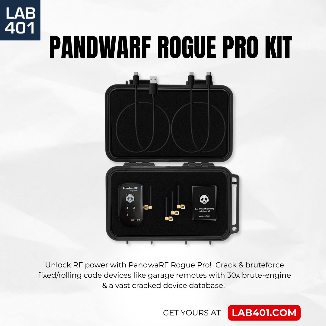 Lab_401's tweet image. 📡 PandwaRF Rogue Pro: advanced RF sniff/capture/replay device. Crack &amp;amp; bruteforce fixed/rolling code remotes (e.g. garages) with a 30× brute engine + huge DB of cracked devices. l.lab401.com/XDT4C 
#RFHacking #PandwaRF #Lab401 #pentesting #infosec #cracking