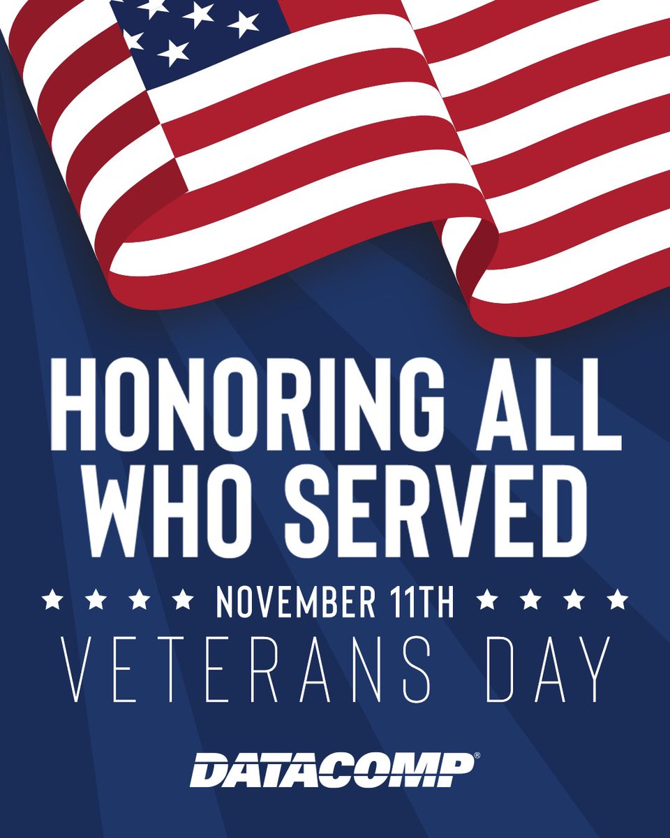 datacompusa's tweet photo. Happy Veterans Day! Today is a day to honor the bravery, sacrifice, and dedication of our nation's veterans. Thank you for your service.

Our offices will be closed today in observance of the holiday. We will reopen tomorrow, November 12. https://t.co/JdRNVJ9UUF