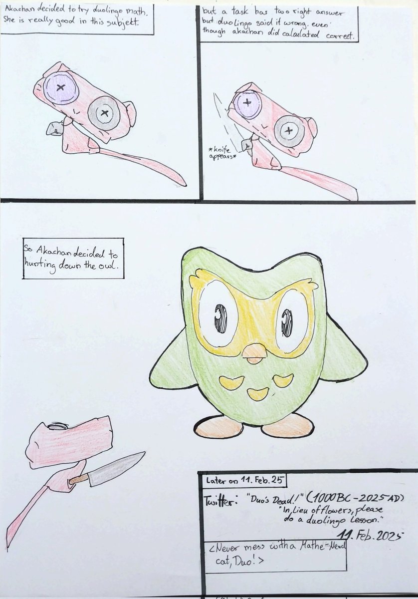 MagicDarkNeko2's tweet photo. I remember there was one Mathe Task a little weird. Two answers unter the Mathe Task were right but Dou said it's wrong. So yeah "the cat hunting the owl for this." https://t.co/cioDx4gYrp