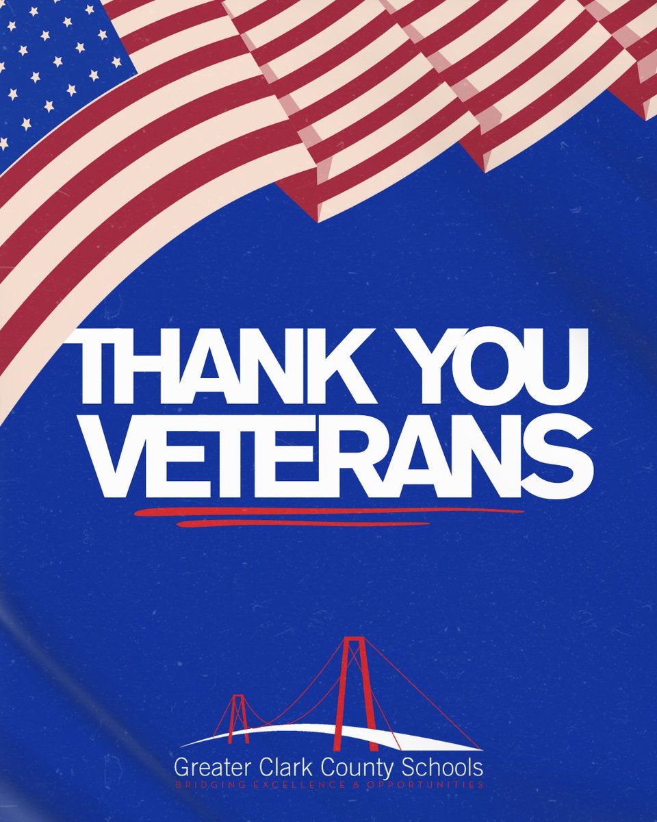GCCSchools's tweet image. 🇺🇸 Happy Veterans Day!

Today, we proudly honor the brave men and women who have served our country from the Greater Clark County community and beyond. 

Thank you for your service and commitment to protecting our freedom. ❤️🤍💙