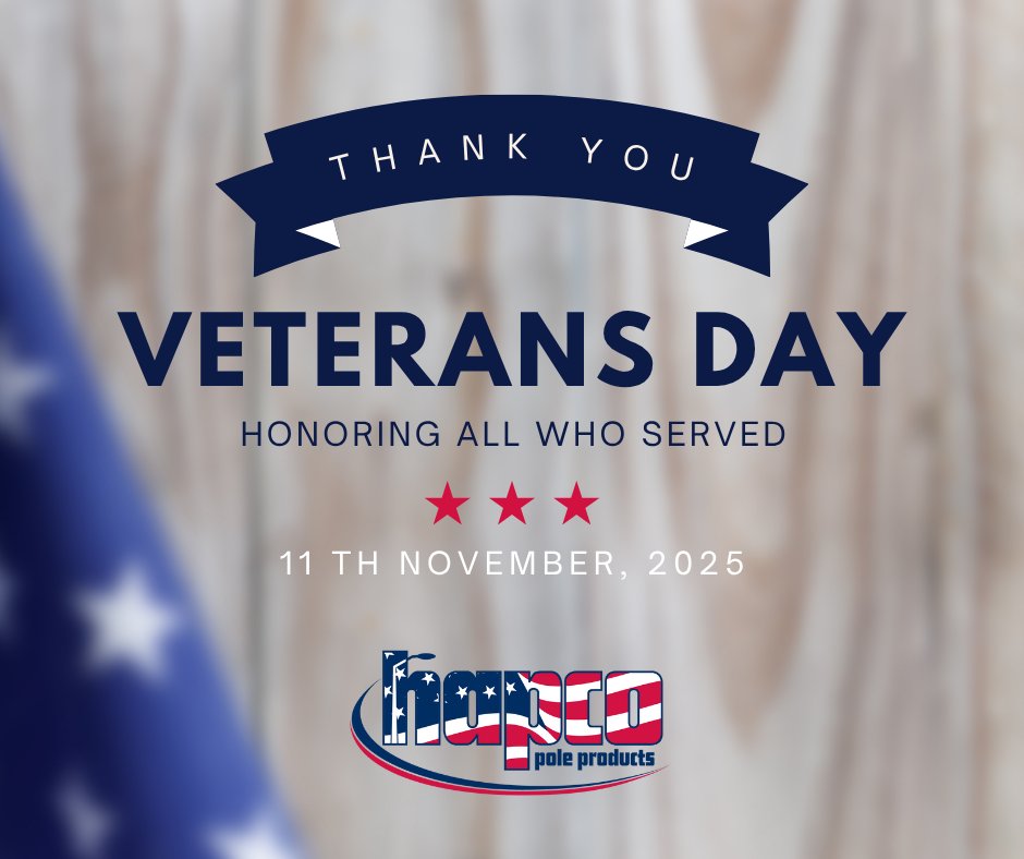 hapco's tweet image. This Veterans Day, Hapco Pole Products honors all who have served in our nation's Armed Forces. Your bravery and sacrifice have protected the freedoms we hold dear. To every veteran—thank you for your service.
#VeteransDay #ThankYouVeterans