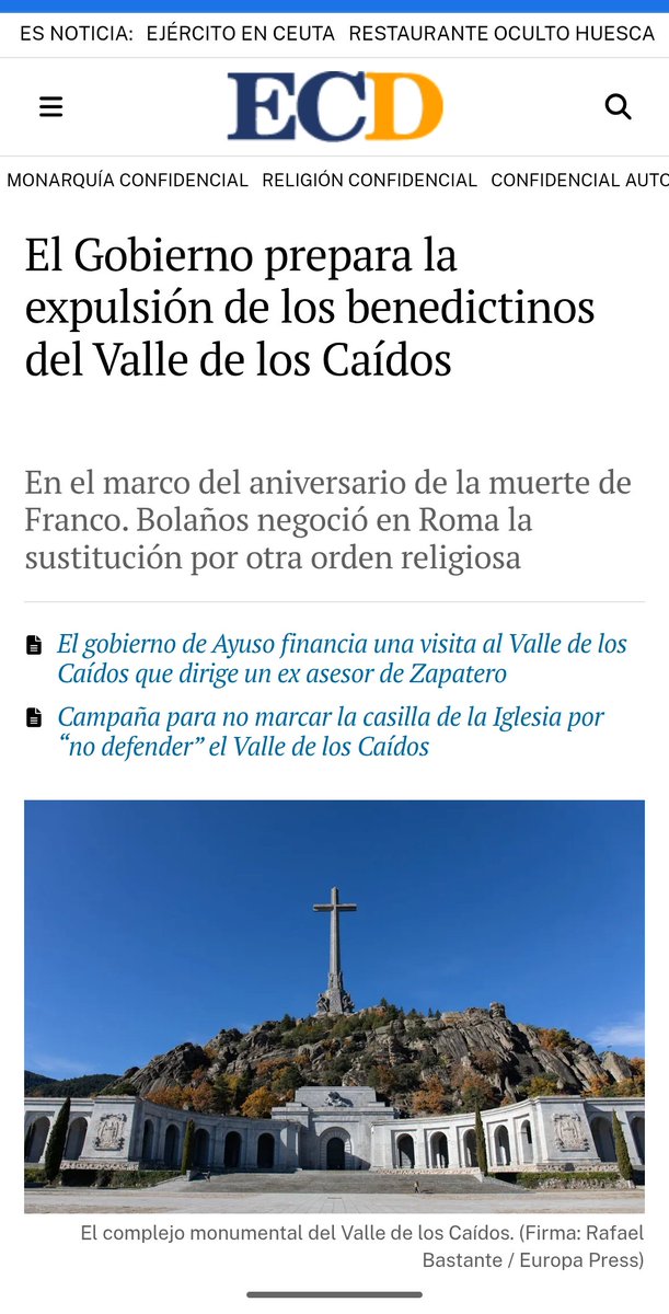 "El Gobierno prepara la expulsión de los benedictinos del Valle de los Caídos"

Si está noticia se confirma, el Papa, el Secretario de Estado, la Conferencia Episcopal y el Arzobispo de Madrid se tienen que plantar ante el gobierno totalitario de Sánchez y decir NO. ❌⛔