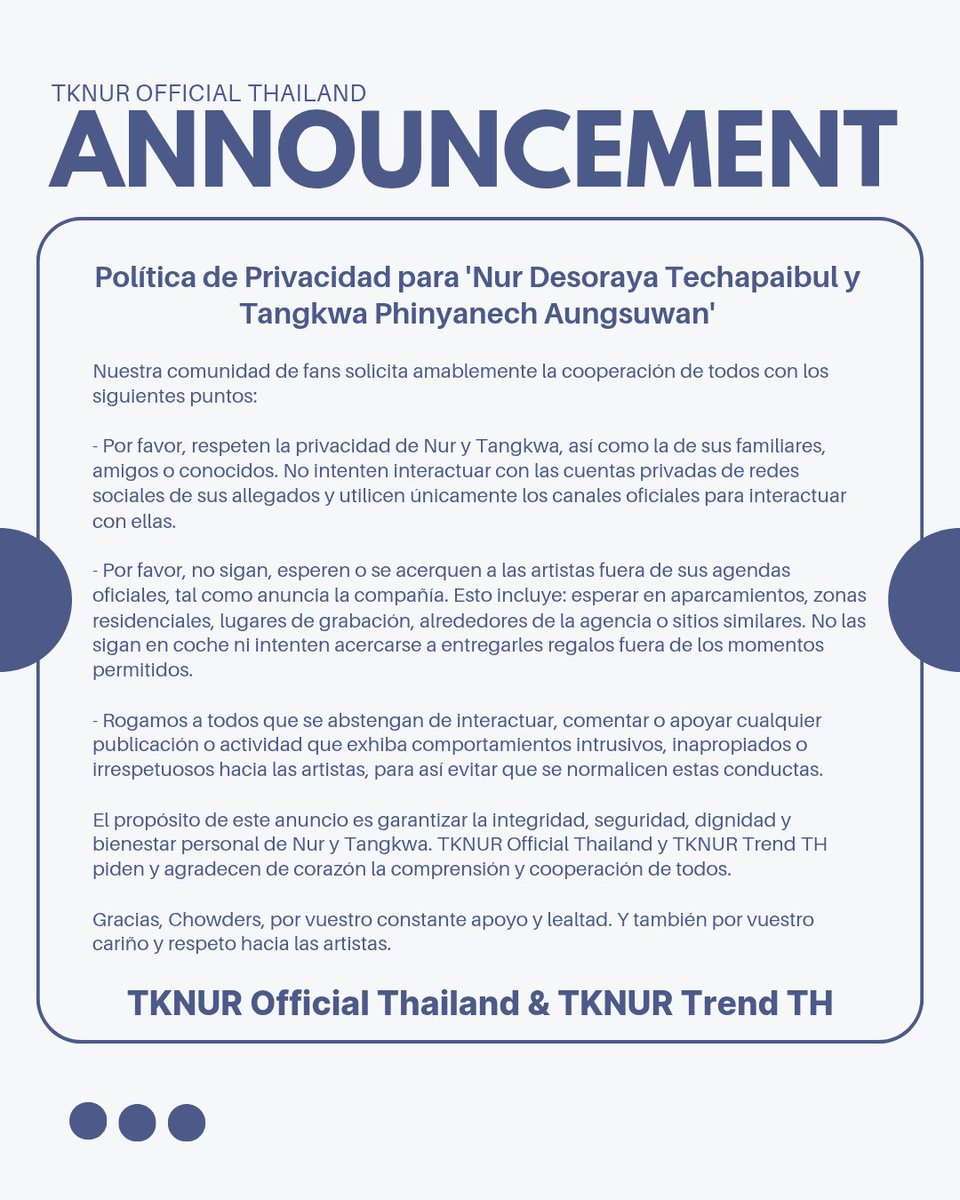 [ ESP ]

Política de Privacidad para 'Nur Desoraya Techapaibul y Tangkwa Phinyanech Aungsuwan'

-

𝐅𝐫𝐨𝐦 𝐓𝐊𝐍𝐔𝐑 𝐨𝐟𝐟𝐢𝐜𝐢𝐚𝐥 𝐭𝐡𝐚𝐢𝐥𝐚𝐧𝐝 &amp; 𝐓𝐊𝐍𝐔𝐑 𝐭𝐫𝐞𝐧𝐝

𝐀𝐮𝐭𝐡𝐨𝐫𝐢𝐳𝐞𝐝 𝐛𝐲 <a href="/Snurrofficial/">S.nur Entertainment ✨</a> 

#TKphinyanech #nurdesoraya #TKNur