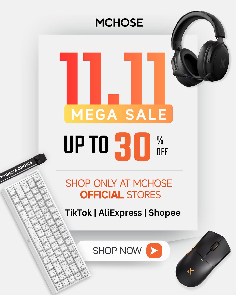 Don‘t get lost in the 11.11 rush! 🛍️

Enjoy up to 30% OFF during #mchose MEGA SALE from November 11th!✨

✅ AliExpress - MCHOSE Official Store
✅ Shopee - MCHOSE Global / Official Store
✅ TikTok Official Store - Look for the Verified Brand Badge

🛒mchose.store/pages/where-to…