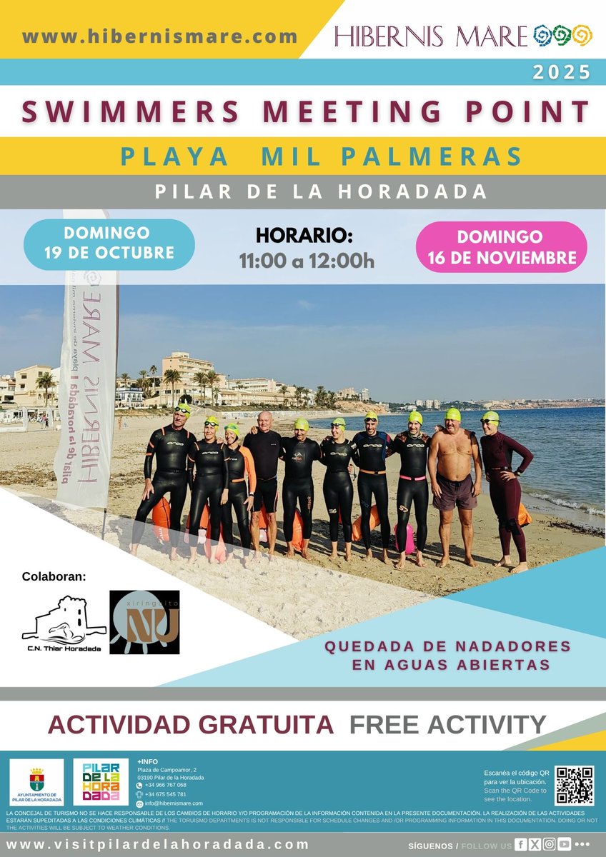 visitphoradada's tweet image. Vuelve #SwimmersMeetingPoint Una quedada pensada para todos los amantes del mar que quieran nadar en grupo y disfrutar de la costa de Mil Palmeras de Pilar de la Horadada
📅Dom 16 noviembre
🕚De 11:00 a 12:00
Colaboran C.N.Thiar Horadada, Xiringuito Nu Vibes y @AmbumarSyA