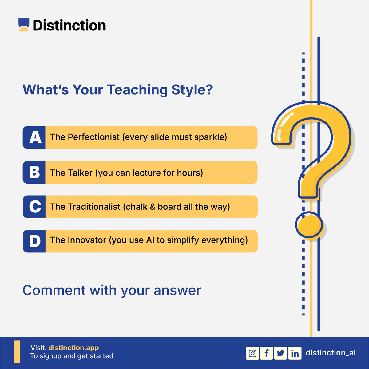 getDistinction's tweet image. Every lecturer has a style — which one are you?
Find out, then make your impact with AI-powered teaching 💡
👉 distinction.app/earn-with-expe…

#createandearn #createwithdistinction #distinction